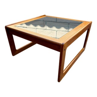 Mid Century Danish Modern Teak & Smoked Glass Coffee / Side Table by Komfort MCM (Unmarked) For Sale
