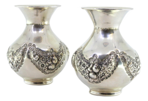 Small Silver Jugs with Floral Motifs and Embossed Garlands, Set of 2