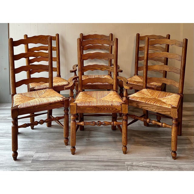 English Style Rush Seat Ladder Back Dining Chairs Set of 6 Chairish