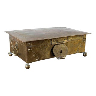 Antique Mid-19th Century Dutch Brass-Clad Tobacco Casket with Engraved Monogram For Sale