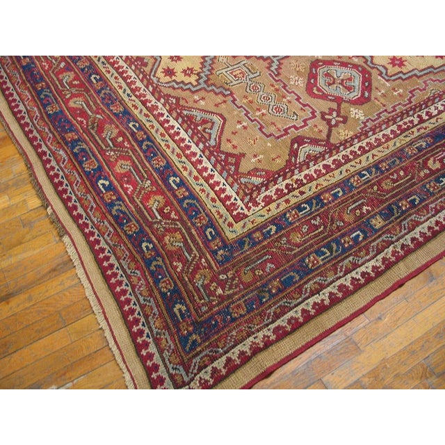 Textile Great Camel and Claret Color With Unique Hexagonal Design Antique Smyrna Oushak Rug For Sale - Image 7 of 7