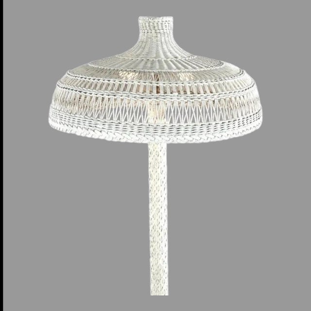 Antique Victorian White Painted Wicker Floor Lamp With Shade For Sale - Image 4 of 8