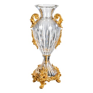 Italian Crystal Vase With 24k Gold-Plated Ormolu Mounts For Sale