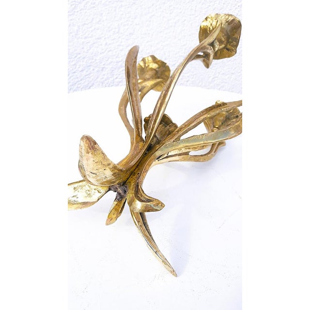 French Art Nouveau Brass Floral Candlestick, 1910s For Sale - Image 5 of 8