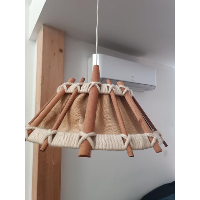 Scandinavian Wood and Rope Pendant Light, 1990s For Sale - Image 6 of 6