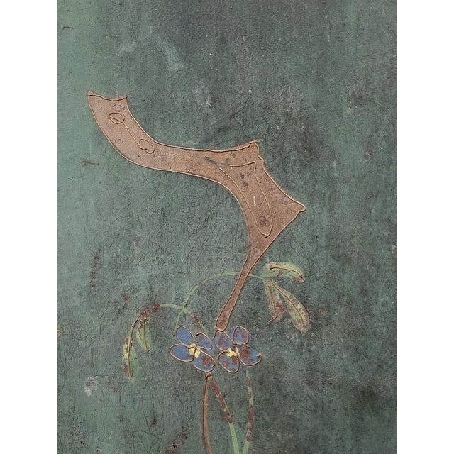 Green Antique French Art Nouveau Painted Iron and Brass Twin Headboard For Sale - Image 8 of 12