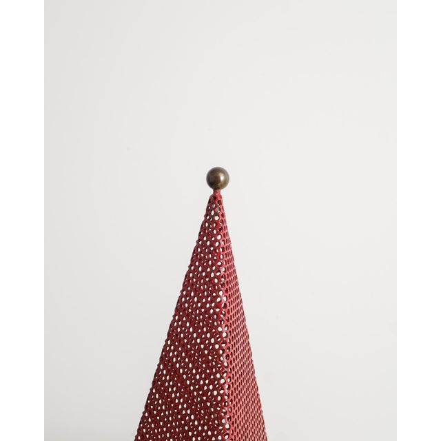 1950s Mid-Century French Red Metal and Brass Bagdad Desk Table Lamp by Mathieu Matégot, France, 1950s For Sale - Image 5 of 7