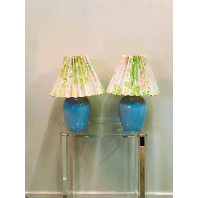 Vintage Blue Ceramic Table Lamps, Set of 2 For Sale - Image 4 of 8