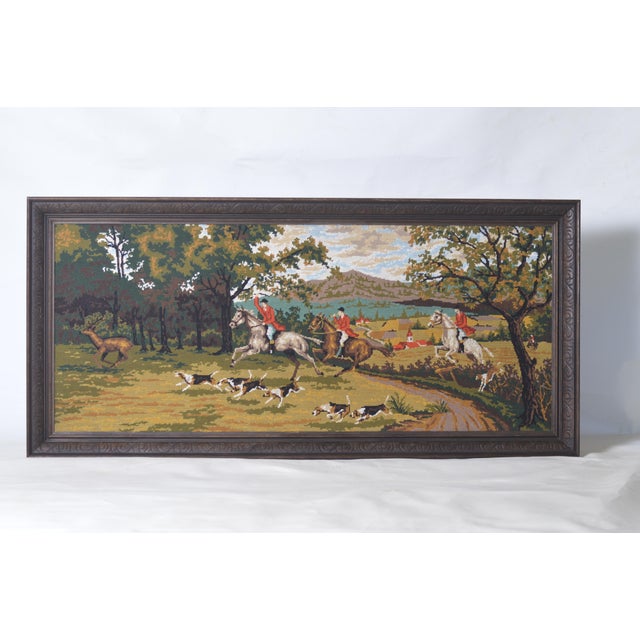 Brown Vintage Hunting Scene Tapestry, 1940 For Sale - Image 8 of 11