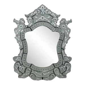 Early to Mid-20th Century Italian Venetian Wall Mirror Cut Glass Sculpted & Engraved Shield Shape
