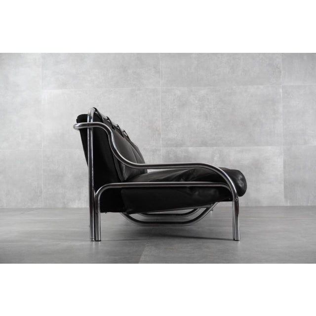 Mid-Century Modern Black Leather Stringa 3-Seater Sofa by Gae Aulenti for Poltronova, 1960s For Sale - Image 3 of 13