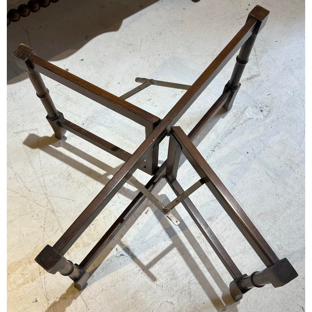 Vintage Tole Chinoiserie Tray Table With Faux Bamboo Collapsible Stand For Sale - Image 11 of 12