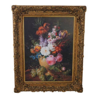 Large Framed Painted Floral Still Life on Canvas For Sale