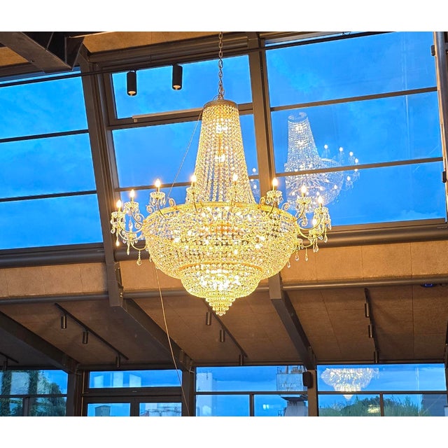 Art Deco Custom Empire Style Lead Crystal Basket Chandelier 48 Lights 200 Cm For Sale - Image 3 of 7