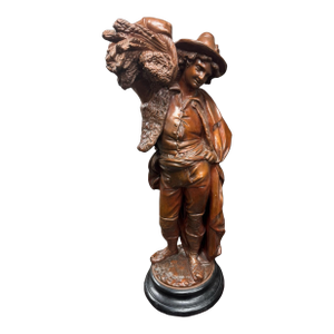 Mid 20th Century Victorian Style Figural Plaster 26” Statue Sculpture Wheat Harvester