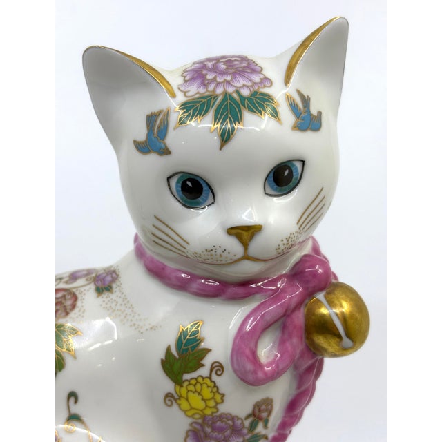 Traditional Vintage Gold Leaf “Prosperity” Floral Kitten/ Cat Statue by Franklin Mint For Sale - Image 3 of 7