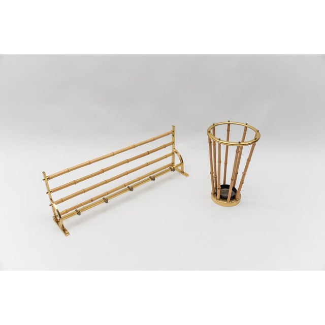 Mid-Century Modern Brass and Bamboo Coat Rack and Umbrella Stand, Italy, 1950s, Set of 2 For Sale - Image 3 of 18
