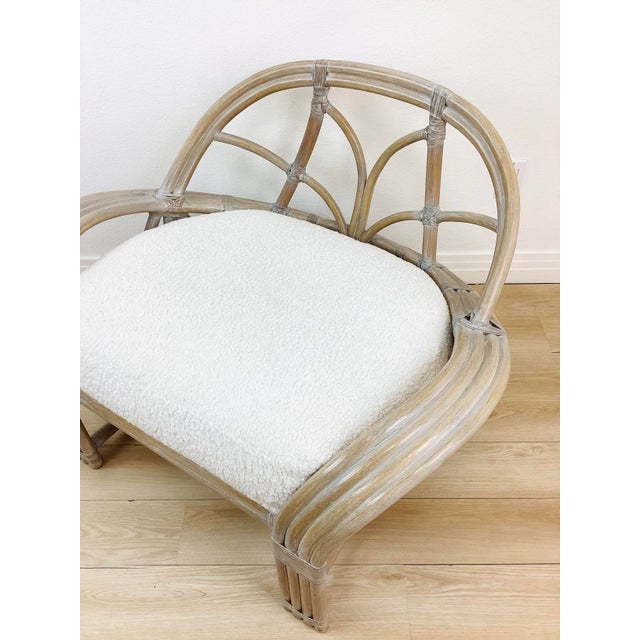 Vintage Pair of McGuire Bent Rattan & Faux Shearling Oversized Upholstered Lounge Chairs For Sale - Image 11 of 12