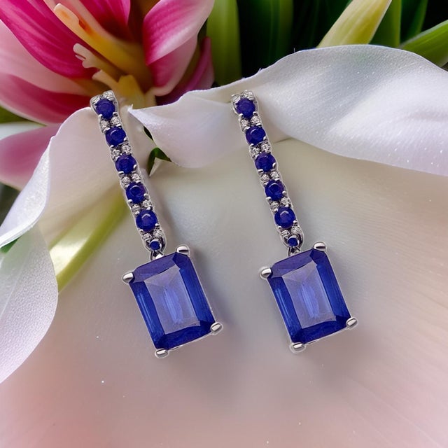 Natural Sapphire Dangle Earrings 14k Gold 2.01 Tcw Certified For Sale - Image 4 of 12