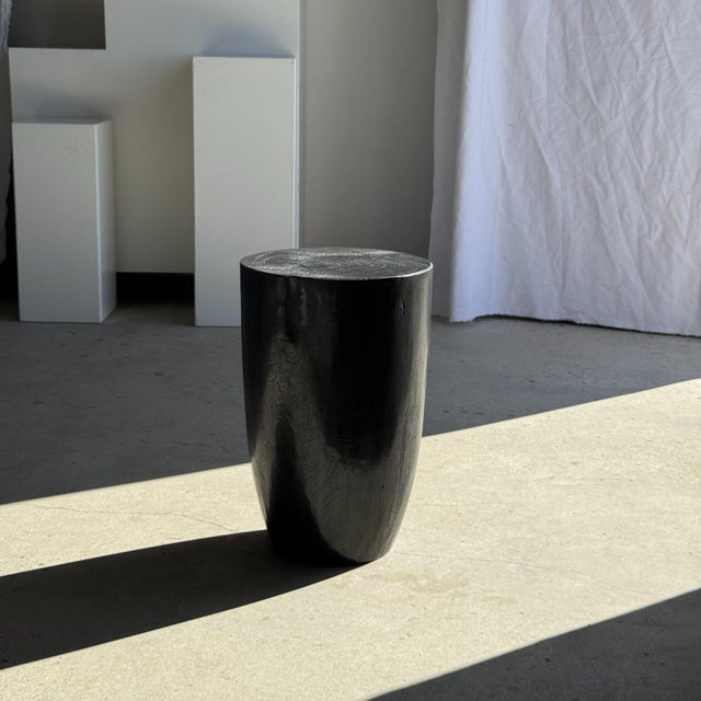 Cylindrical Side Table in Black Mango Wood, 1980s For Sale - Image 11 of 11