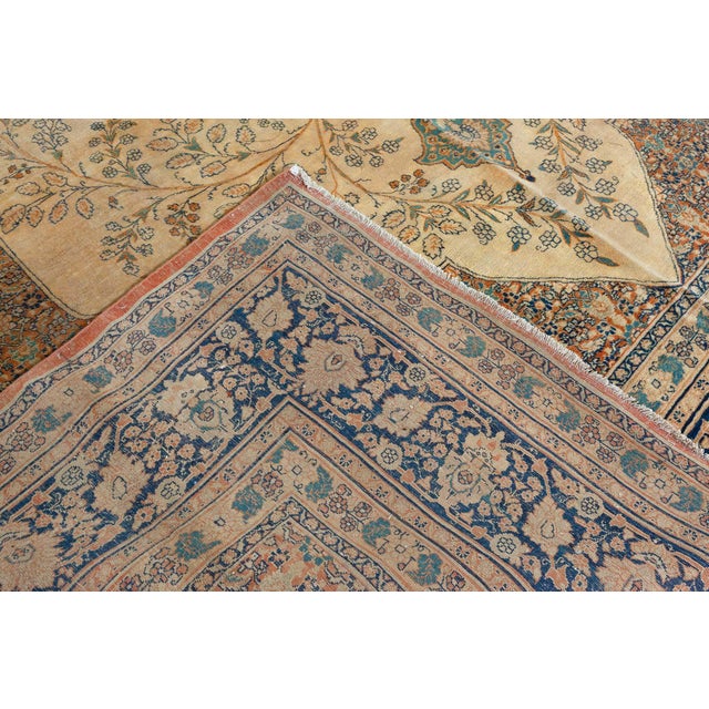 19th Century Persian Tabriz Green, Beige and Black Hand Knotted Wool Rug For Sale - Image 4 of 8