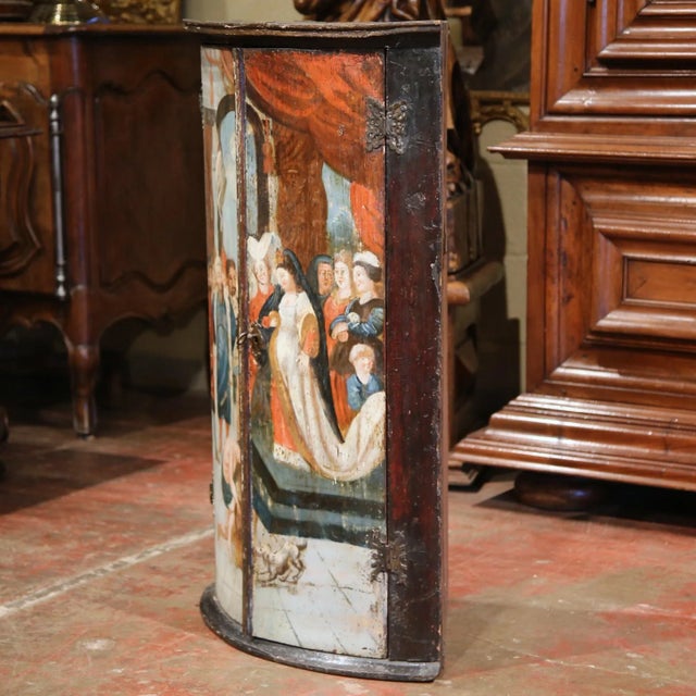 18th Century Italian Painted Corner Cabinet With Biblical Court Scene For Sale - Image 9 of 10