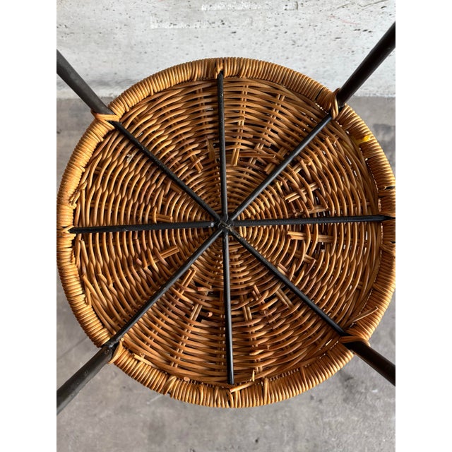 Vintage Mid-Century Iron & Wicker Barstools, Attributed to Arthur Umanoff, Pair For Sale In Miami - Image 6 of 6