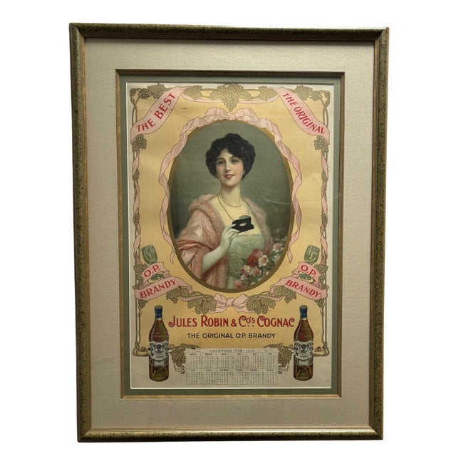 Green Jules Robin & Co. Original French Cognac Calandar Poster, 1918 For Sale - Image 8 of 18