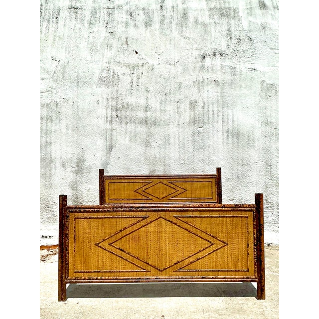 Vintage Boho Tortoise Rattan Queen Bed For Sale - Image 10 of 11