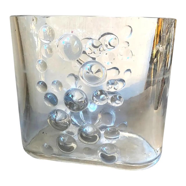 1970s Space Age Transparent Glass Italian Oval Bubble Vase For Sale