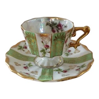 Vintage Ucagco Iridescent Cup and Saucer Set, Made in Japan For Sale