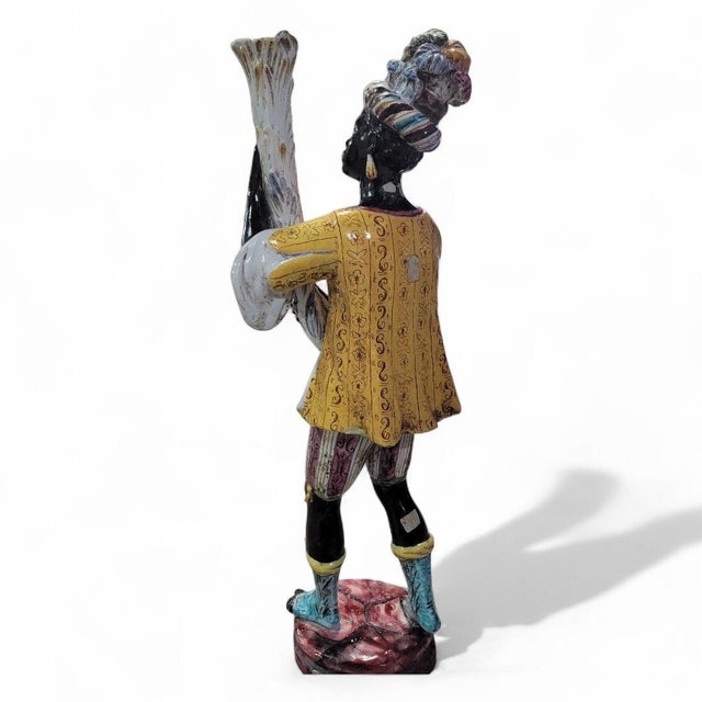 Hollywood Regency Antique Italian 2 Piece Blackamoore Statue Floor Vase For Sale - Image 3 of 4