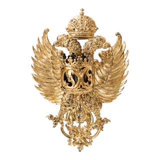 1940s Gilt Iron Imperial Double Head Eagle With Crown Wall Sconce For Sale