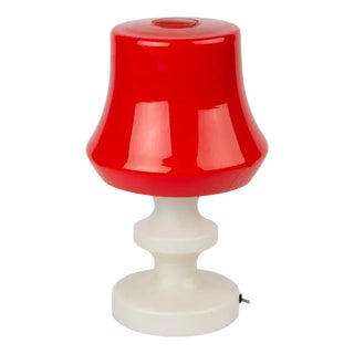 White and Red Table Glass Lamp from OPP Jihlava For Sale