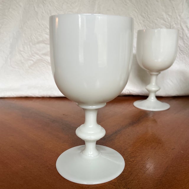 Vintage French Portiex Vallerysthal White Opaline Goblets- Set of Six For Sale - Image 9 of 11