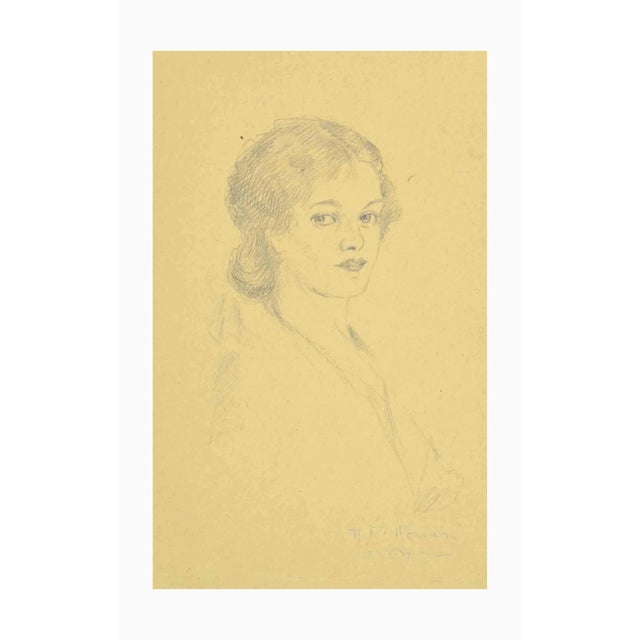 Portrait is a pencil drawing realized by Augusto Monari in the Early-20th Century. Good conditions. The artwork is...