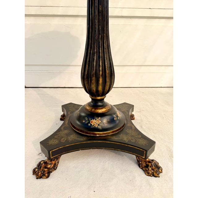 Maitland-Smith Hand-Painted Floral Ebonized Pedestal Accent Table For Sale - Image 15 of 16