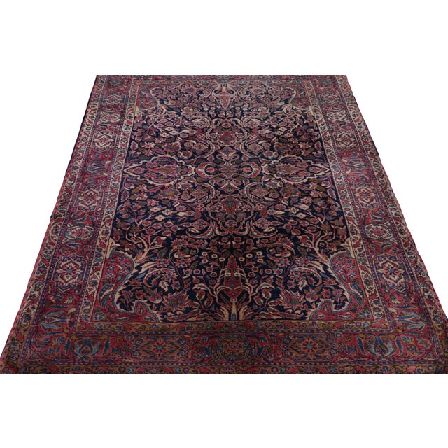 1910s Antique Kashan Persian Rug in Red and Blue With Floral Patterns - Rug & Kilim For Sale - Image 5 of 7