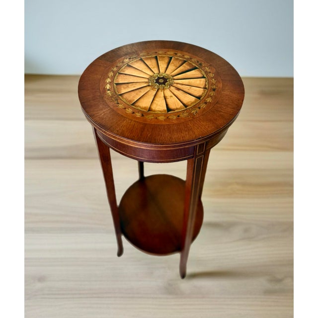 French Walnut Two Tiered Table With Fruitwood Inlay For Sale In New York - Image 6 of 8