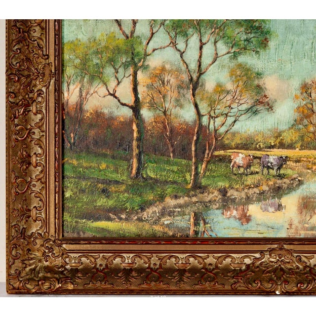 American Mid 20th Century George H. Barker Signed Pastoral Landscape Oil Painting in Ornate Gilt Frame For Sale - Image 3 of 5