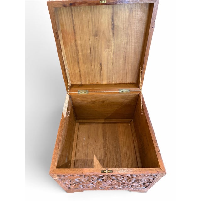 Wood Pair of Vintage Anglo-Indian Hand-Carved Teak Side Tables / Storage Chests For Sale - Image 7 of 7