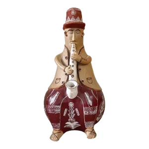 Peruvian Folk Art Clay Figurine Musician Playing Saxophone 15" H