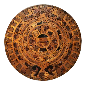 1970s 33" Handmade Mexican Wood Art Aztec Calendar by Alfonso Jurado E Hijos