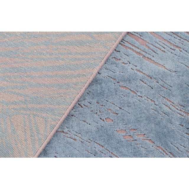 Pink Rug & Kilim's Contemporary Geometric Pink and Grey Wool-Silk Abstract Rug For Sale - Image 8 of 8