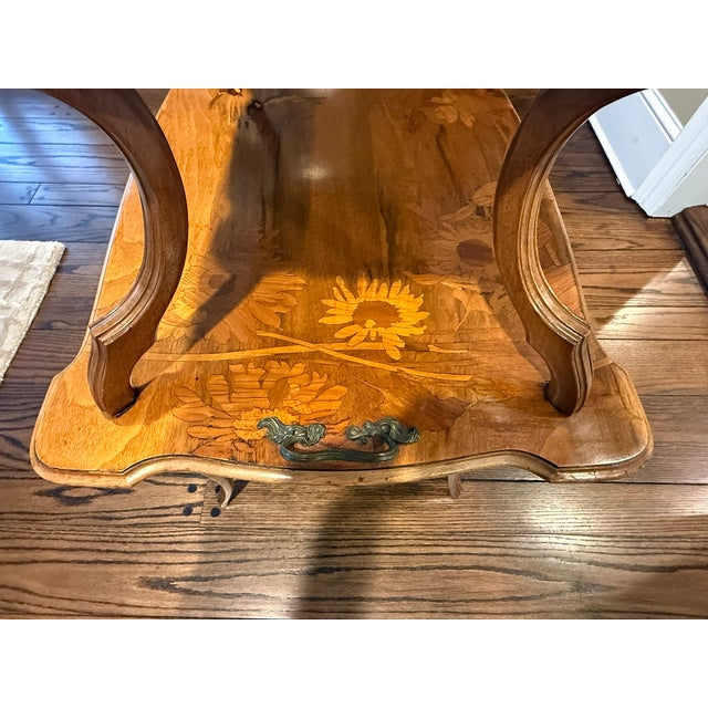 Late 19th Century Emile Galle Two Tier Art Nouveau Walnut Table For Sale - Image 9 of 11