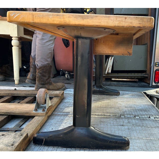 Brown Vintage 1950s Maple Student Desk With Black Steel Legs and Cubby Storage For Sale - Image 8 of 9