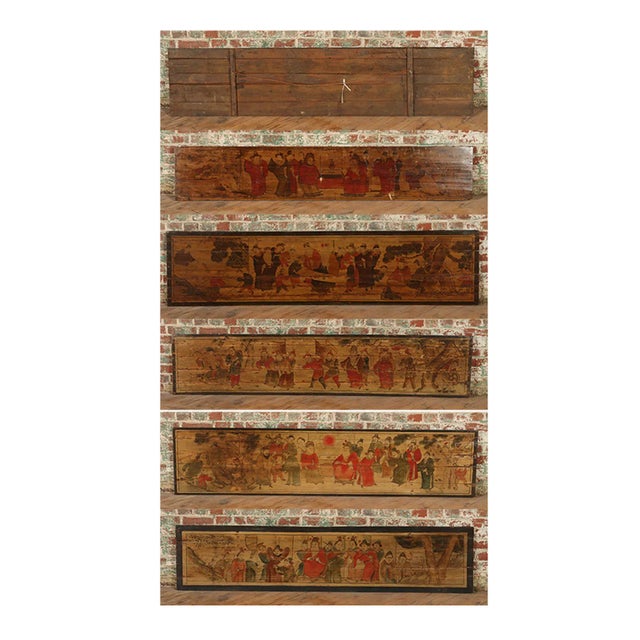 Antique Chinese Large Painted Wall Panels—Set of Five For Sale - Image 9 of 9