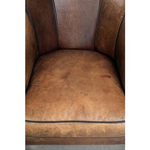 Vintage English-Style Club Chair in Sheepskin Leather For Sale - Image 6 of 13