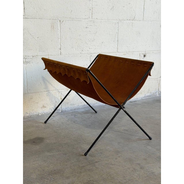 Animal Skin Brown Suede Leather Folding Magazine Holder Mid-Century Modern Vintage For Sale - Image 7 of 11