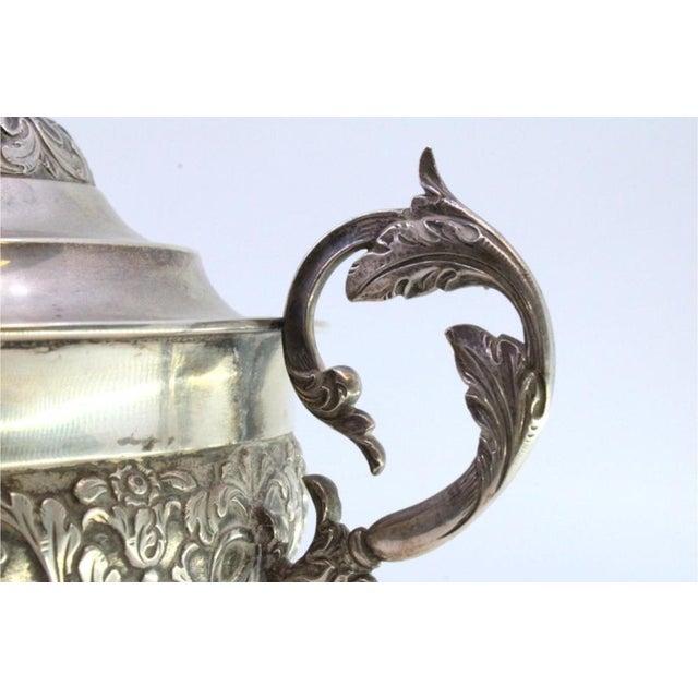 Silver Embossed Bonbonniere with Feathers, Friezes, Cut-Out Handles with Acanthus Leaves and Goat-Shaped Knob Lid For Sale - Image 5 of 10